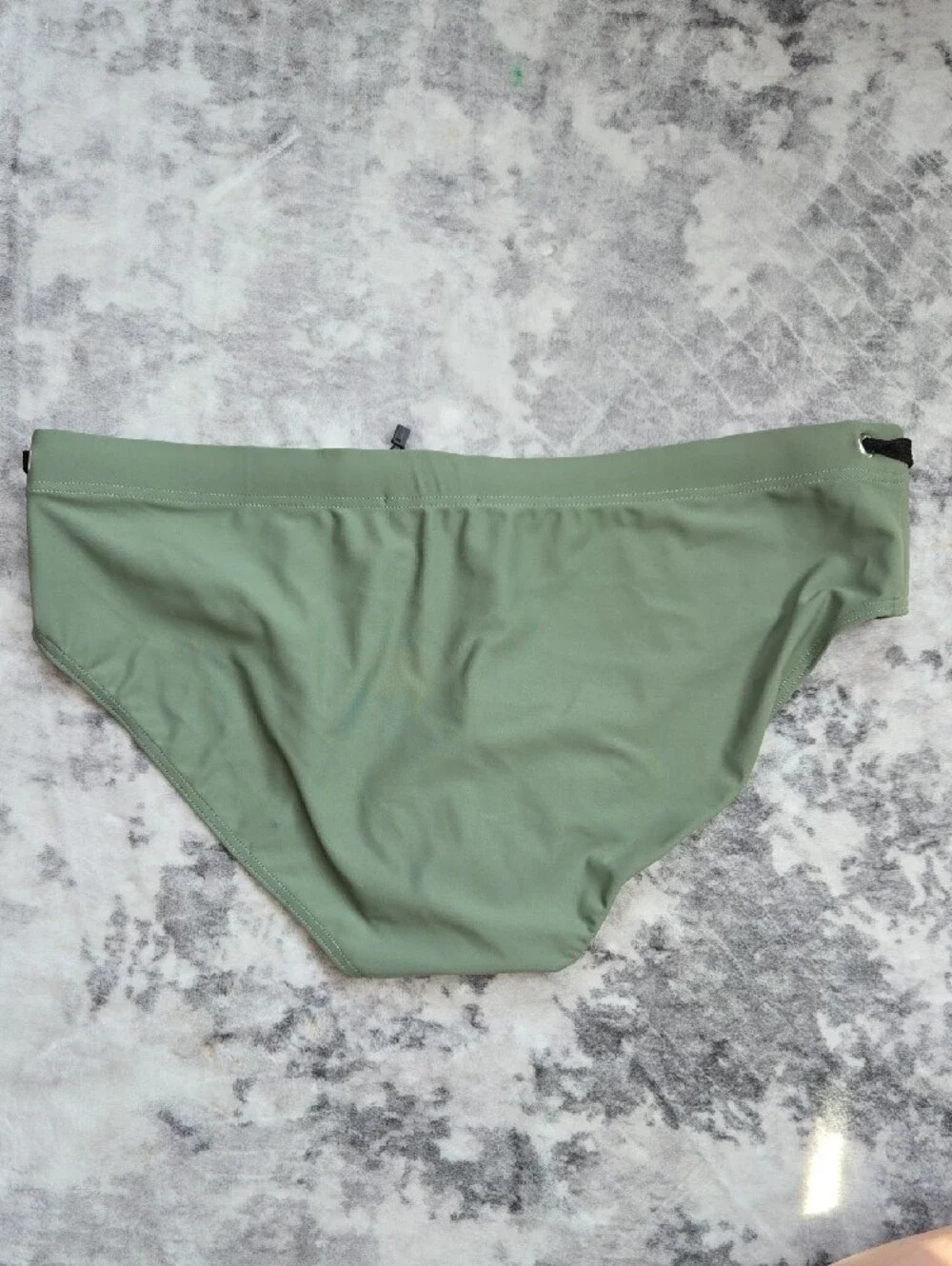 Men's Olive Green Swim Trunks with Black Drawstring